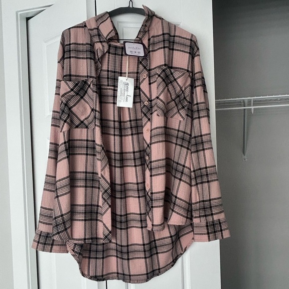 G&L Pink and Black Plaid Button-Up Shirt - Picture 1 of 5